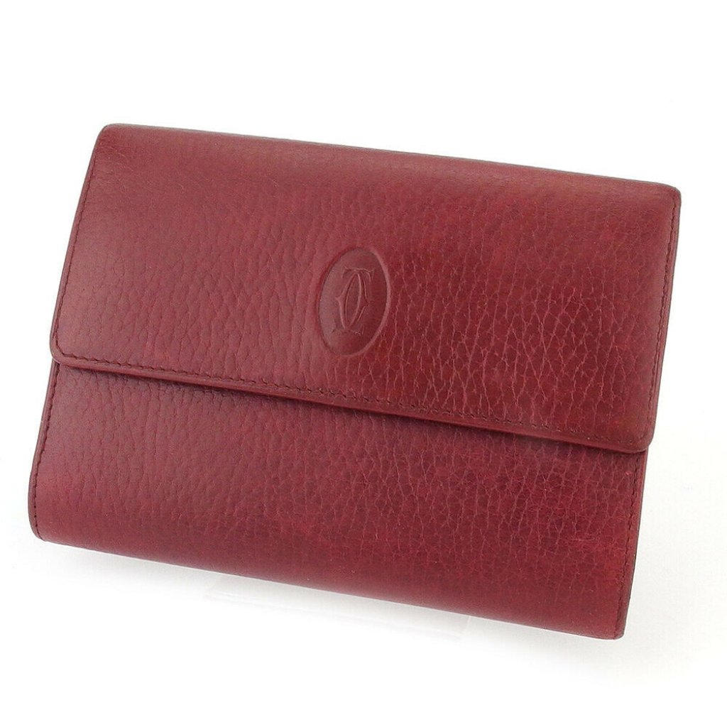 Cartier Tri-Fold Wallet Mast Line Bordeaux Leather Authentic Used